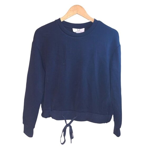 Magaschoni Navy Blue Cropped Pullover Front Tie Long Sleeve Sweater Size Small - Picture 1 of 6